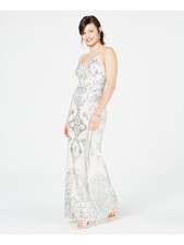 BETSY & ADAM Womens Body Con Full-Length Dress Silver Spaghetti Strap Formal 0