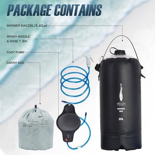 Portable Camping Shower Bag - 20L/5 Gallons Solar Shower Water Bag with Foot ... - Picture 2 of 7