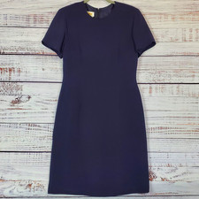 Talbots Pure Silk Navy Blue Midi Dress Sz 8 Lined Slit Career Event Quiet Luxury