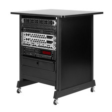 Rok-It By Frameworks Studio Series 14U Wood Rack Cabinet with Casters, Black