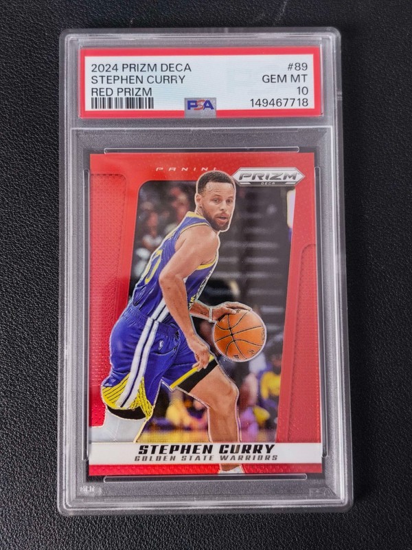 2024-25 Panini Prizm Deca Stephen Curry Red Prizm Serial Numbered /199 PSA 10