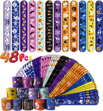 Halloween Slap Bracelets 48pcs Kids Trick or Treat Party Favors Wristbands