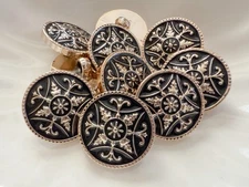 10PC Black Leave Vine Gold Shank Resin Buttons For Crafts Clothes 22mm