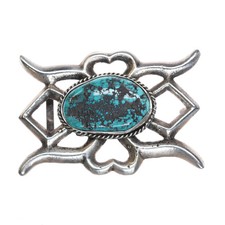 50's-60's Navajo cast sterling silver belt buckle with large turquoise stone