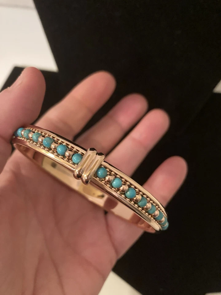 Brazalete Bronce Italia Turquesa e Incrustación de Cuentas Pulidas Lg Foto 2 de 4