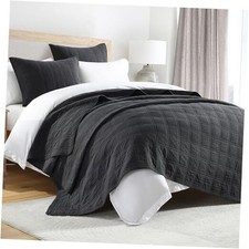 100 Cotton Quilt Set Size Pre-Washed Bedspreads Coverlet Set in King Charcoal