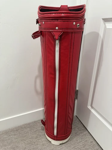 Spalding Golf Bag Red & White Thin Pencil Cart Bag 8" Single Strap Classic 80s - Picture 6 of 9