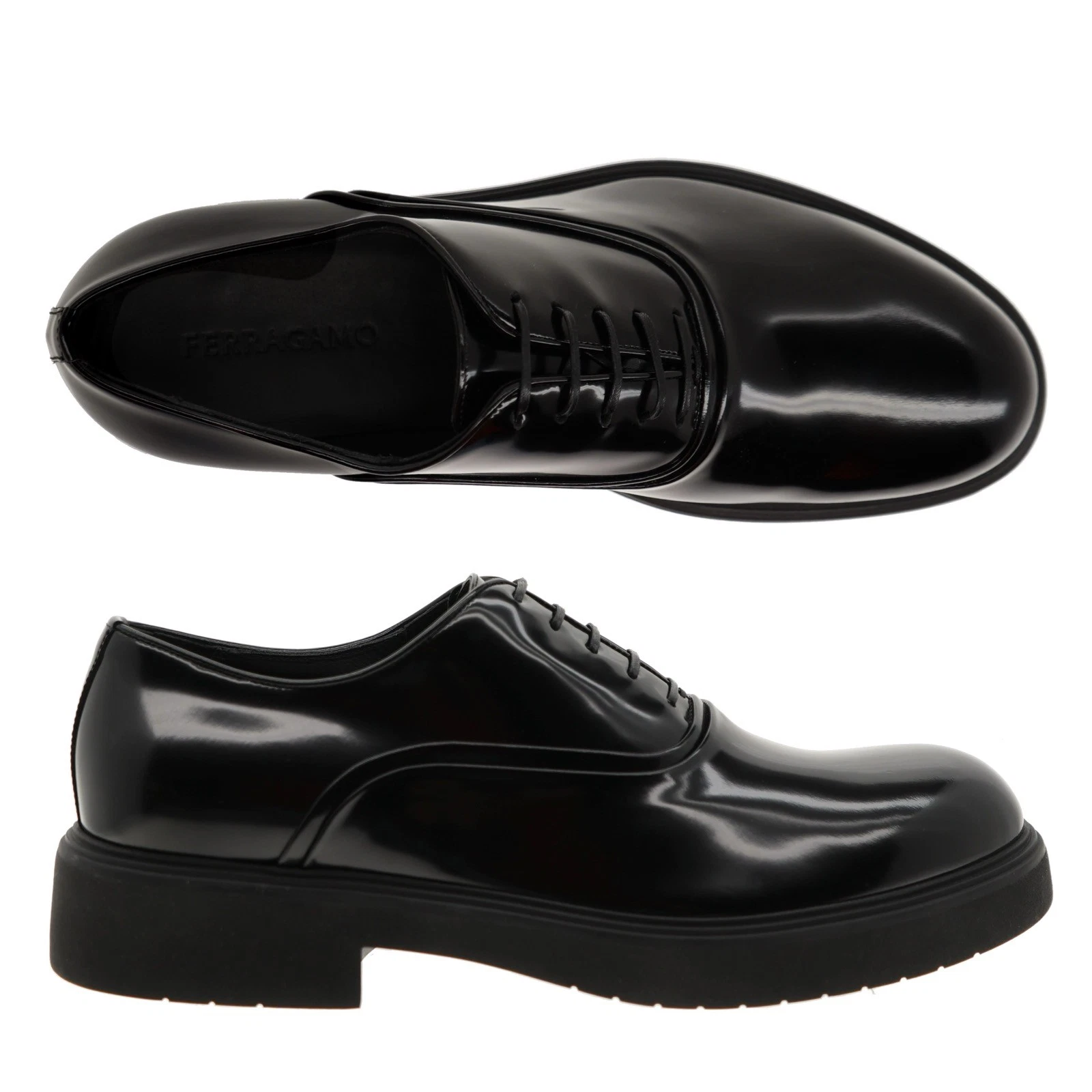 Ferragamo — Salvatore Ferragamo Fiorino Lace-Up Shoes Black Patent Leather Size 10 US New