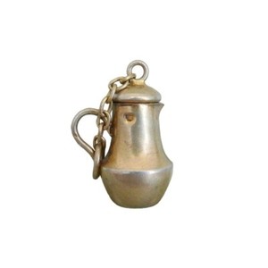 Authentic Antique Edwardian Vermeil Coffee Pot Charm, Sterling Gold Plated Silver Pendant