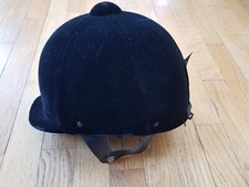 Horseback equestrian riding helmet black velvet button and bow size 7