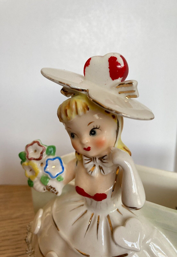 Vintage RELPO Valentine Girl Planter A651 Sweetheart Hearts Spaghetti Lace Trim - Picture 14 of 24
