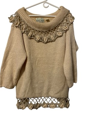 Emerald Isle Hand Made Beige Knitted Women's Pullover Vintage Sweater READ