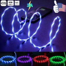 LED flowing Light USB Cable For iPhone Type-C Charger Data Cable Charging Cord