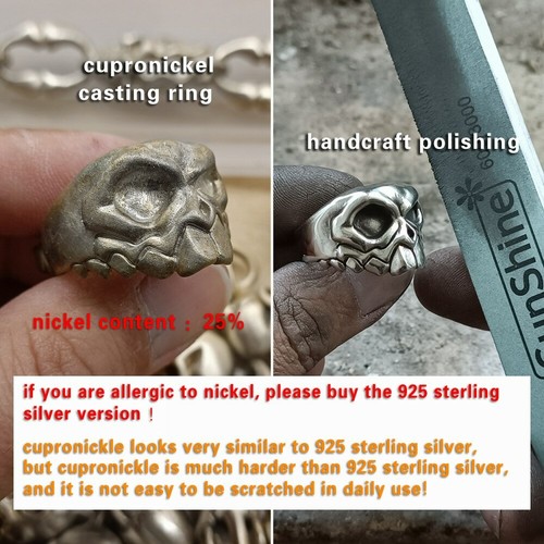 Cupronickel Front Tooth Skull Ring Biker Punk Jewelry CP107A US Size 7-15 BZ - Picture 9 of 29