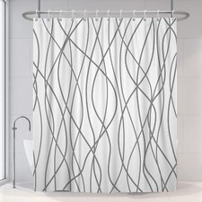 Grey and White Striped Shower Curtain for Bathroom 72"x78" Geometric Modern S...