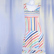 PETER SOM White Yellow Red Blue Lime Striped Rayon Women Maxi Dress Size S