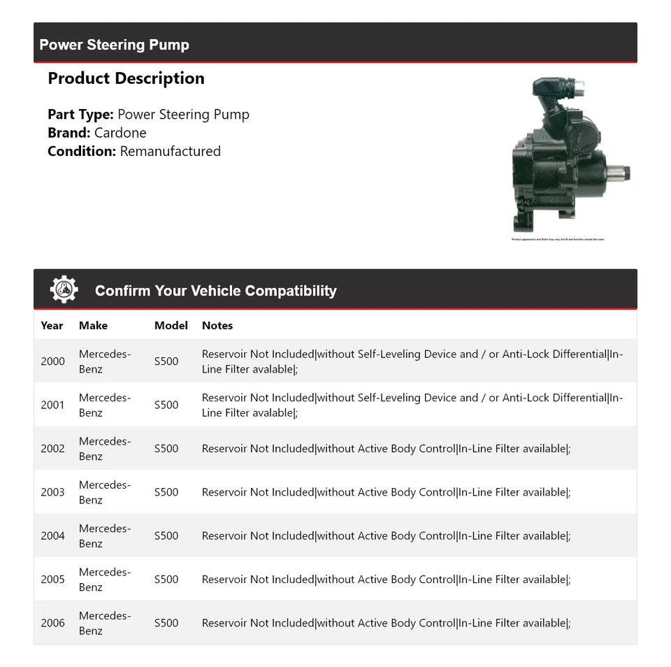 Bomba de dirección asistida Cardone 2001 2002 2003 2004 para Mercedes-Benz S500 2000-2006 Foto 2 de 4