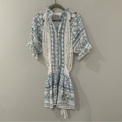 Juliet Dunn Dress Blouson Button Down Mini in White Denim Blue G2U | eBay