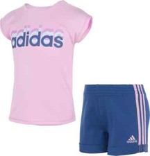 ADIDAS Little Girls 2 Pc Athletic Shirt  Shorts Set NWT Size 4  Light Lilac