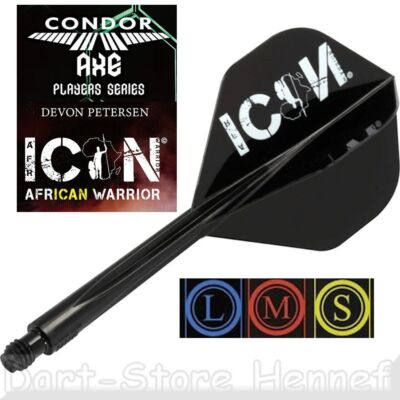 3 Dart Flights CONDOR AXE, Devon Petersen, African Warrior, Std., schwarz, L/M/S