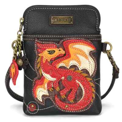 NEW CHALA MYSTICAL DRAGON CELL PHONE CROSSBODY PURSE ADJUSTABLE STRAP BLACK RED