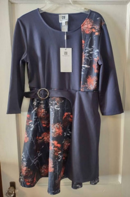 NWT Vicky and Lucas Women's Large Faux Wrap Retro Dress Blue Tree Print