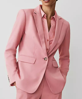 ANN TAYLOR PINK PETITE LONG ONE BUTTON NOTCHED TEXTURED DRAPE BLAZER JACKET 00P