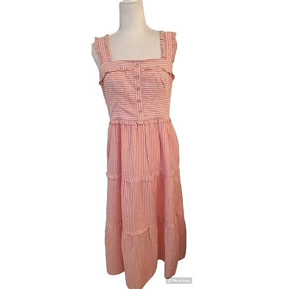 Gal Meets Glam Courtney Rio Stripe Lawn Maxi Dress In Peach White