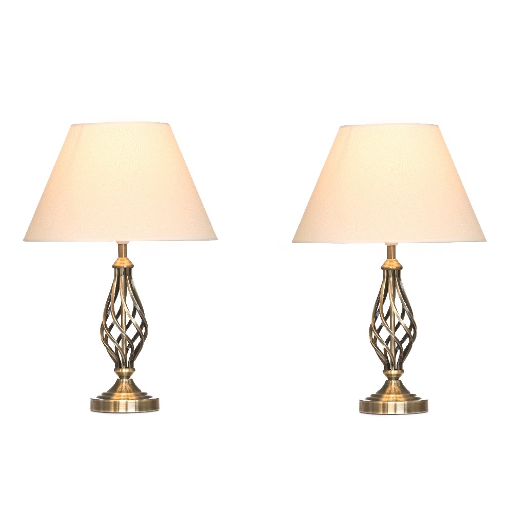 Table Lamps Pair of Kingswood Barley Twist Traditional & Shades Bedside Lamps