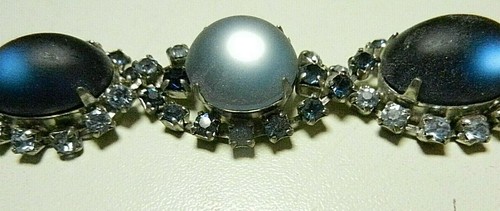 DESIGNER Krappen-Set blaue Steine ARMBAND 97 Strasssteine - 7 Cabochon Mondsteine - Bild 6 von 9