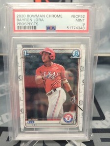2020 Bowman Chrome Bayron Lora Prospect #BCP52 PSA 9 Mint Rangers