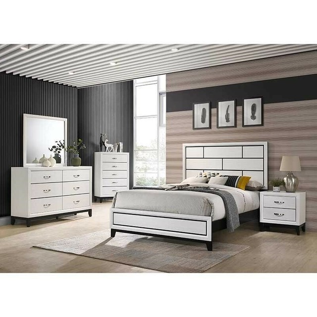 Modern 4 Pc Queen Size Bed Headboard Footboard Dresser Mirror Ns