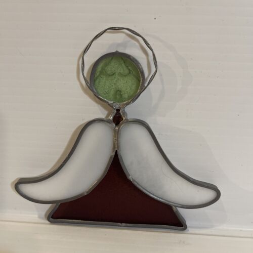 Leaded Suncatcher Vintage Stained Glass Angel Red White Hanging Window Decor - Picture 3 of 5