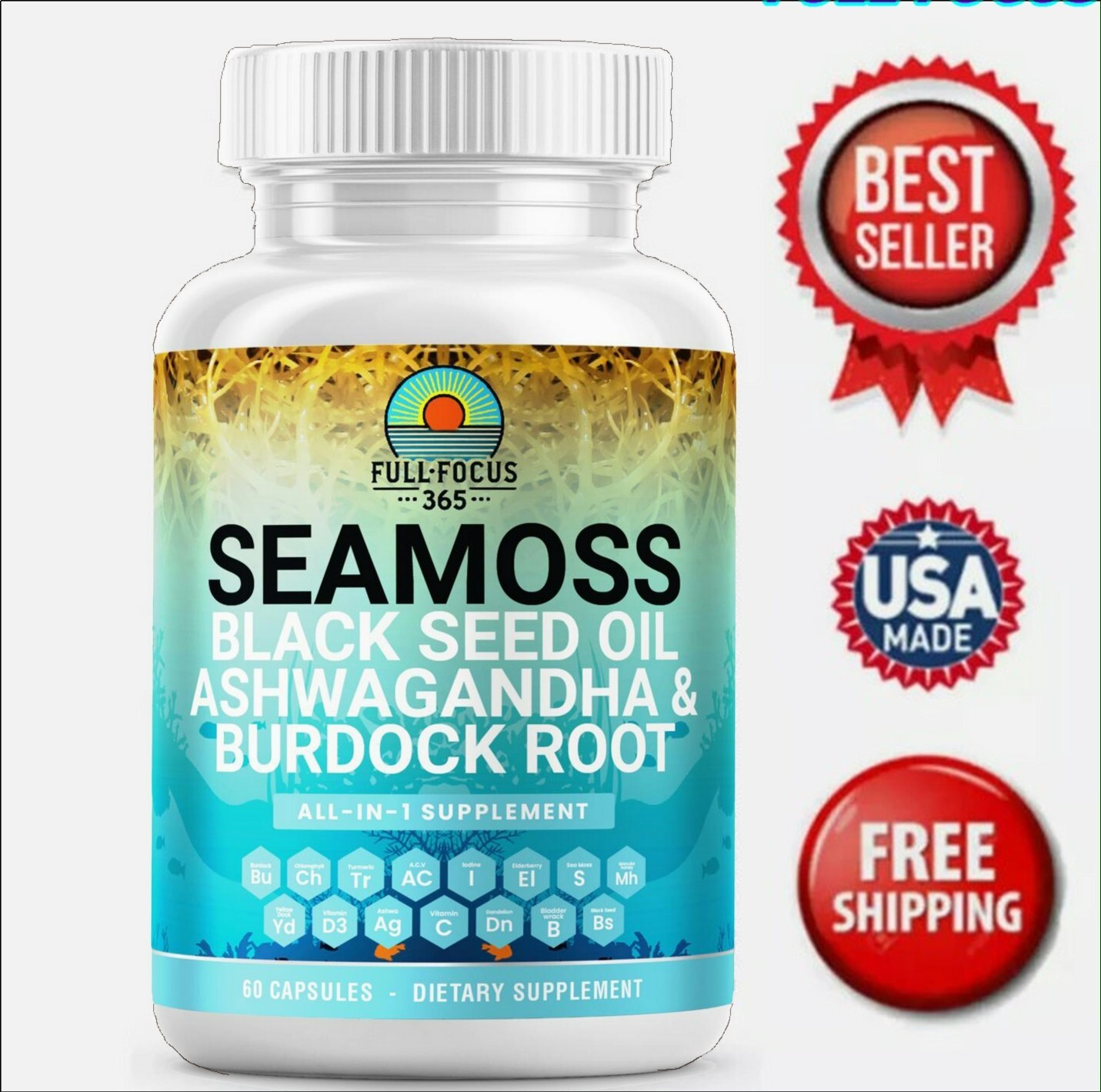 Sea Moss 3000Mg Black Seed Oil 2000Mg Ashwagandha 1000Mg Burdock Root