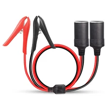 Battery Alligator Clip to Car Cigarette Lighter Dual Female Socket Adapter Cable