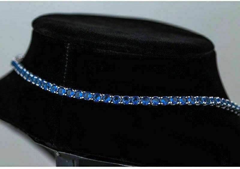 Colar de tênis de luxo de safira criado em laboratório 4 mm 22 pol. folheado a ouro branco 14k 925 - Imagem 2 de 4