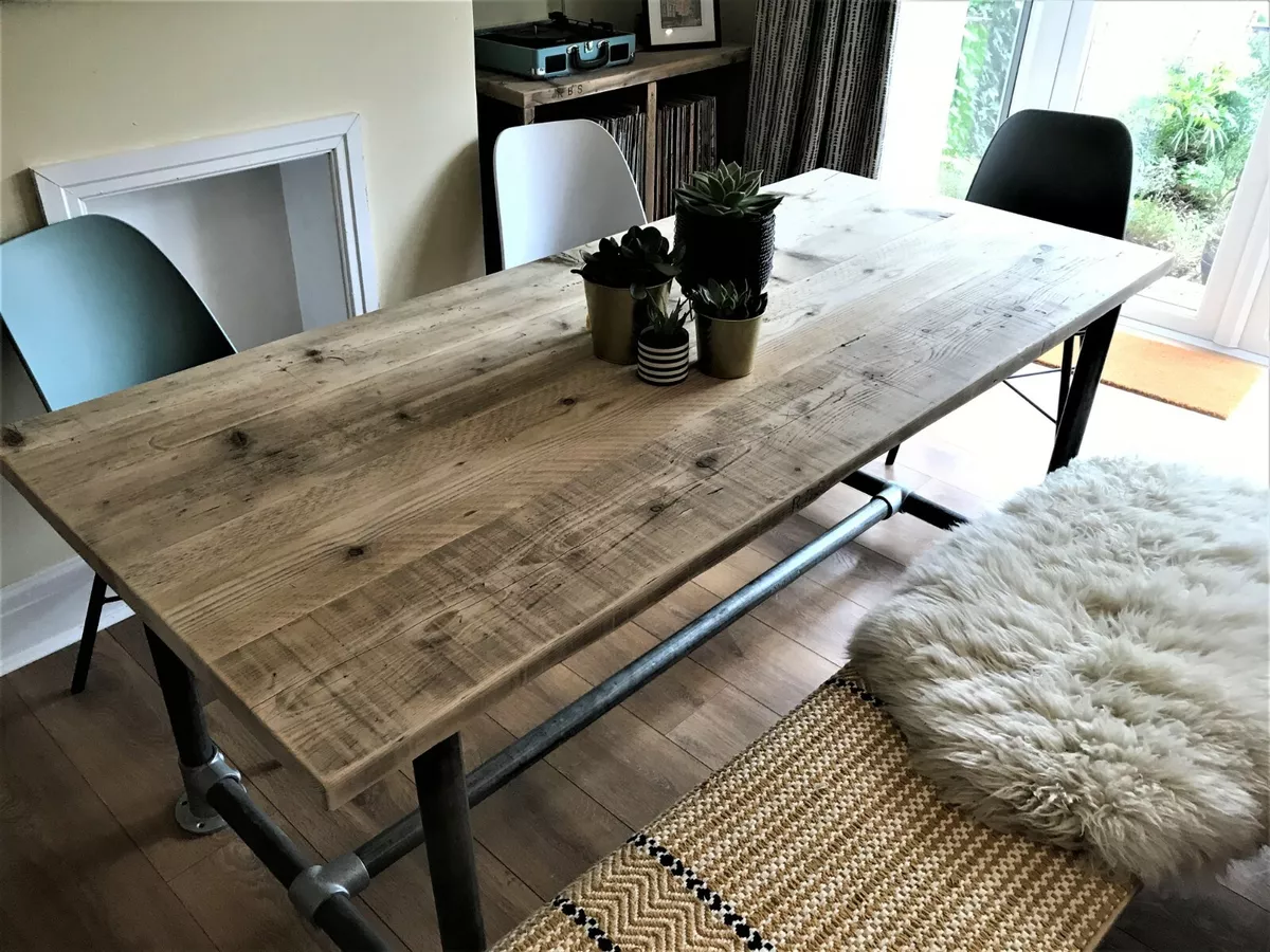 Dining Table Reclaimed Scaffold Rustic Industrial Steel Tube Pipe Legs