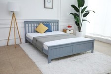Grey Wooden Bed Frame With/ Without Mattress Double & King Size