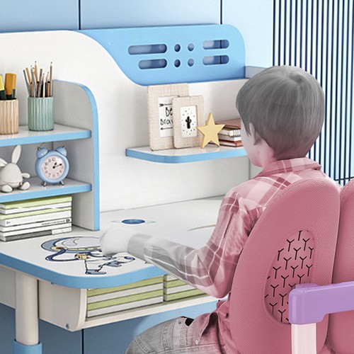 Kinder-Schreibtisch &Stuhl Set höhenverstellbar mit Astronauten-Design,Rosa/Blau - Bild 8 von 24