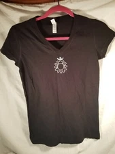 Noble Ale Works Womens V-neck Black Tee Shirt, Size SM - Logos on Front & Back