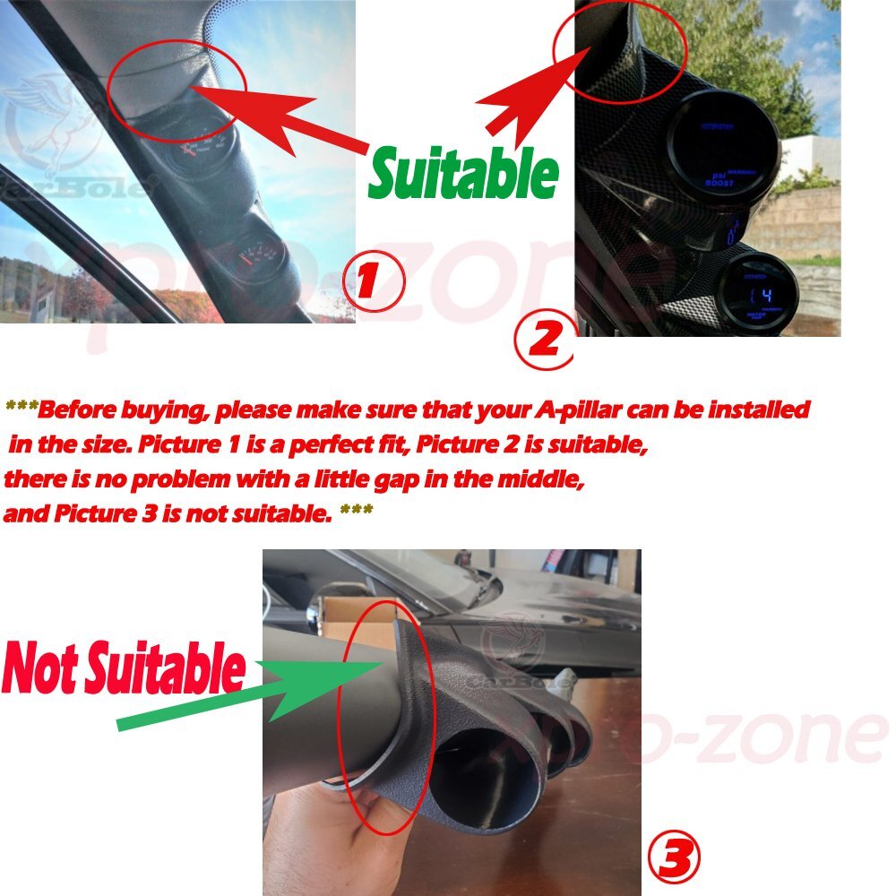 Black 52mm 2" Dual Hole Console Dashboard A-Pillar Gauge Holder for Left Driving