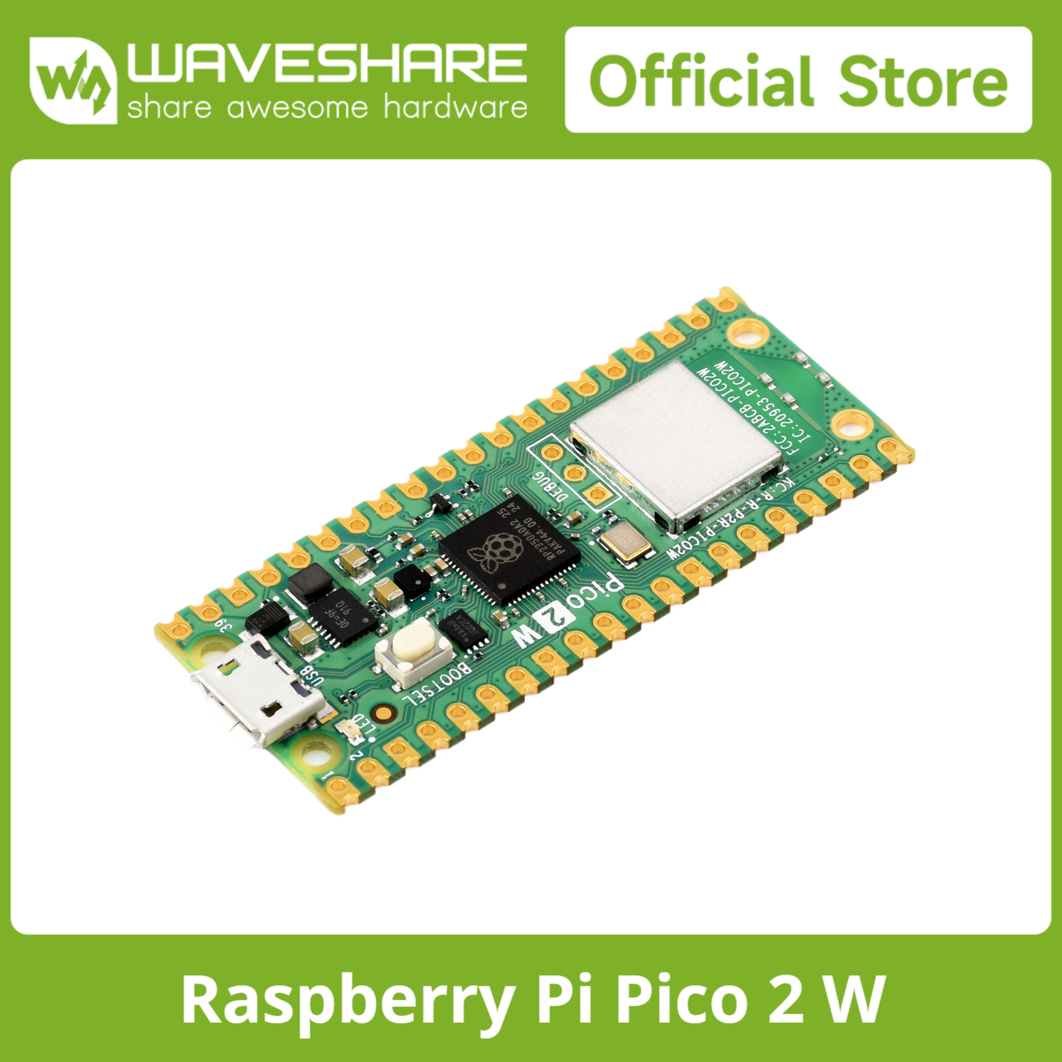 Waveshare Raspberry Pi Pico 2 W Mit Header – RP2350, WiFi & Bluetooth, Vorinstalliert