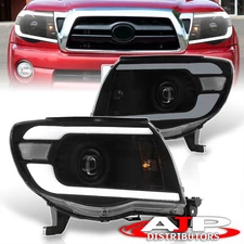 Black LED DRL Tube Projector Head Lights Lamps LH+RH For 2005-2011 Toyota Tacoma