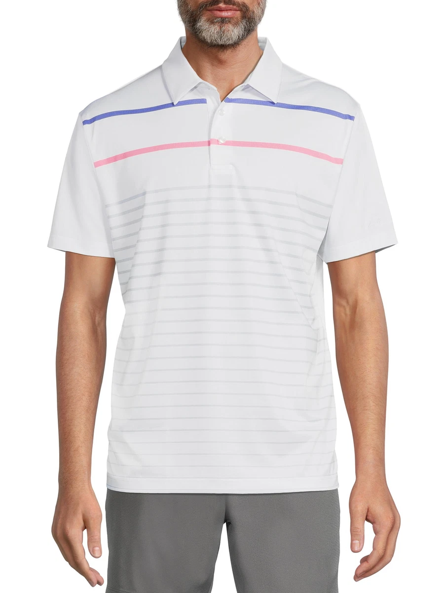 Ben Hogan Men s White Stripe Short Sleeve Performance Polo Shirts