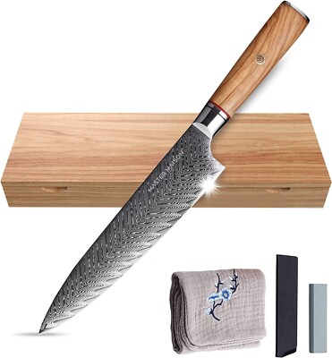 Master Maison Authentic 8'' Damascus Steel Chef Knife With Full-Tang Wood Handle