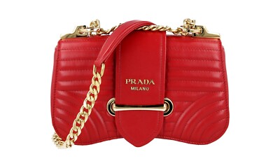 PRADA Leder SIDONIE Diagramme Schultertasche / Handtasche - Rot - NEU