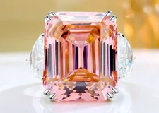 15ct Lab Grown Padparadscha Asscher Diamond Ring, 18K Gold Plated Luxe Statement