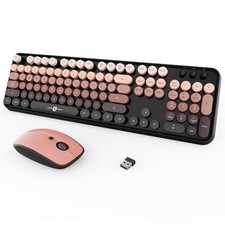 Wireless Keyboard and Mouse Combo, 104 Keys Full-Sized 2.4 GHz Round Keycap C...