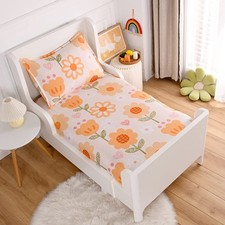 KWLOVER Soft Bed Fitted Sheet and Pillowcases Set,Orange Twin, 2pc Multicolor
