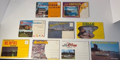 Vintage Lot (9) US POSTCARD FOLDERS  1960-70 TN IL WI AR CA NJ OR (081)
